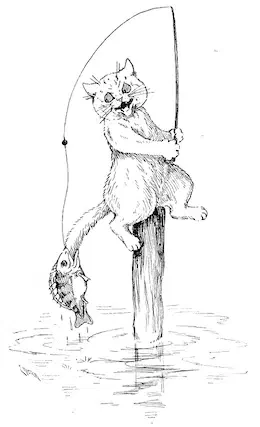 A cat fishing with a rod
