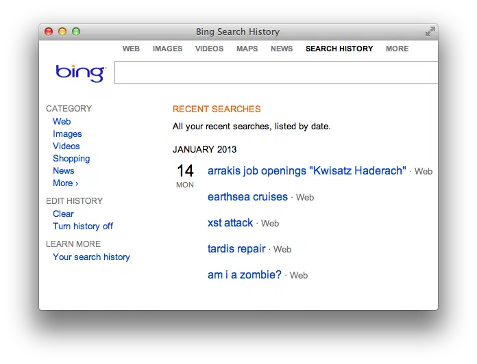 Bing Search History